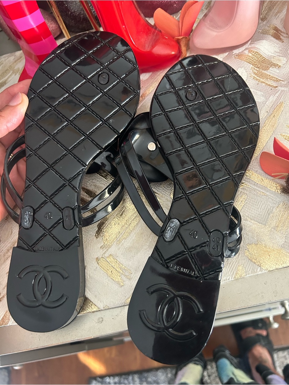 CHANEL Black Camellia Jelly Sandals with Double Straps - Picture 7 of 7